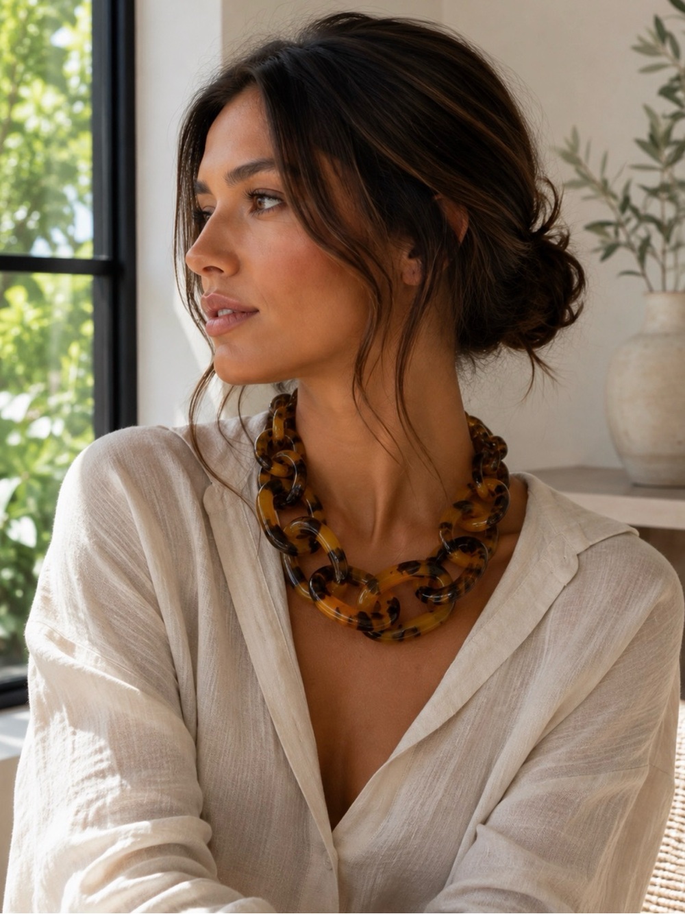 NWT 🤎 Viral Piper K Tortoise Resin Chunky Chain Link Necklace